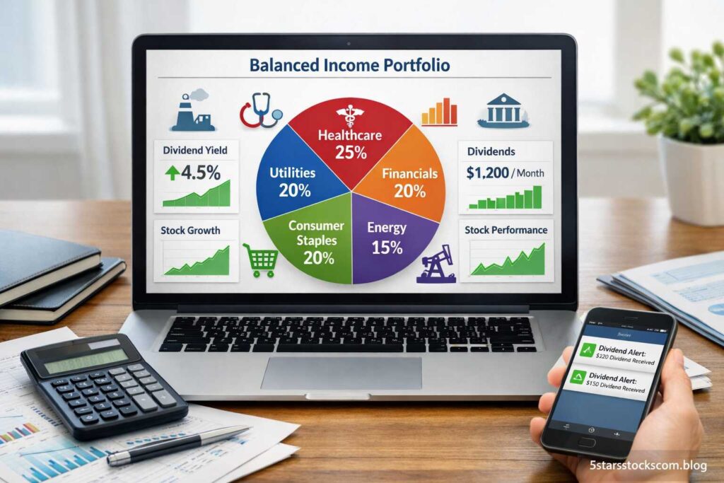 balanced income stocks portfolio diversification strategy illustration