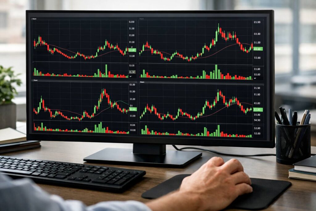 Low-priced small-cap penny stocks displayed on trading platform screen
