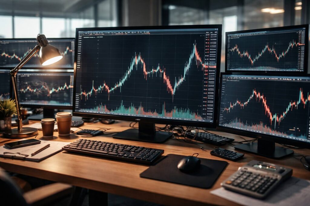 High volatility price movement in penny stocks on trading screen